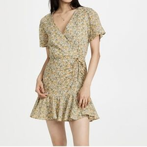 BB Dakota by Steve Madden Yellow Floral Side Cinch Mini Dress Sz M EUC